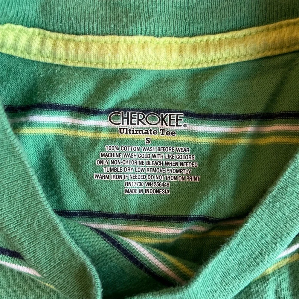 Cherokee The Ultimate Tee Toddler Boy Green Blue Stripe Cotton Short Sleeve S